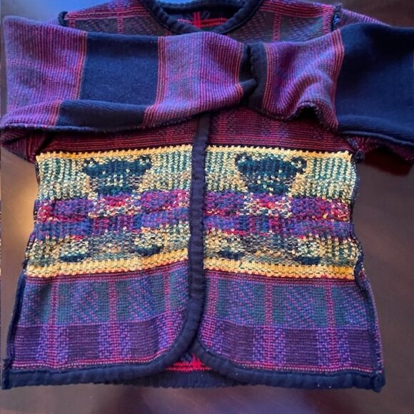 1980's AOP Teddy Bear Tartan Plaid Plush Tail Themed Cardigan Sweater Medium - Picture 10 of 12